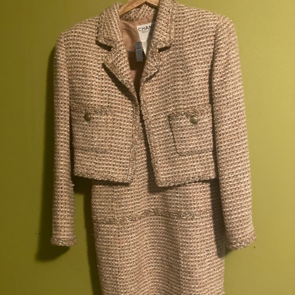 CHANEL Jackets & Blazers - Chanel Pink Gold tweed with matching jacket. Stunning. Size 4. Authentic